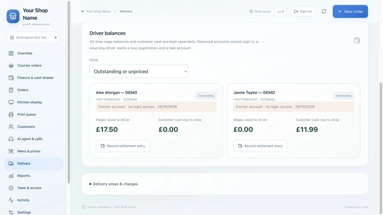 Review outstanding driver balances